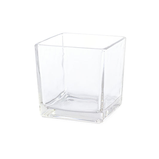 Pressed Glass Cube Vase Clear (15x15x15cmH)