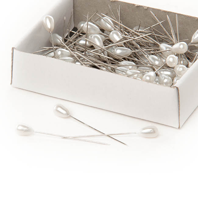 Pearl Pins Teardrop Head Bulk 144 Pack White (5mmx38mmH)