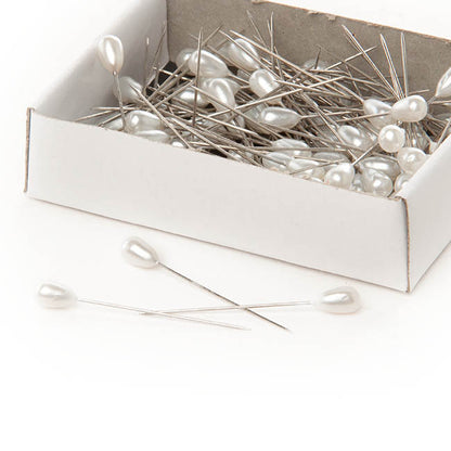 Pearl Pins Teardrop Head Bulk 144 Pack White (5mmx38mmH)