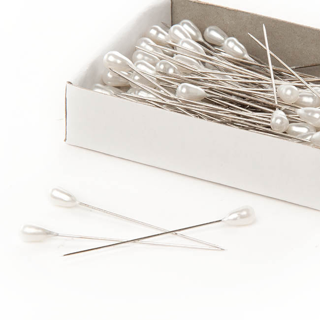 Pearl Pins Teardrop Head Bulk 144 Pack White (5mmx50mmH)