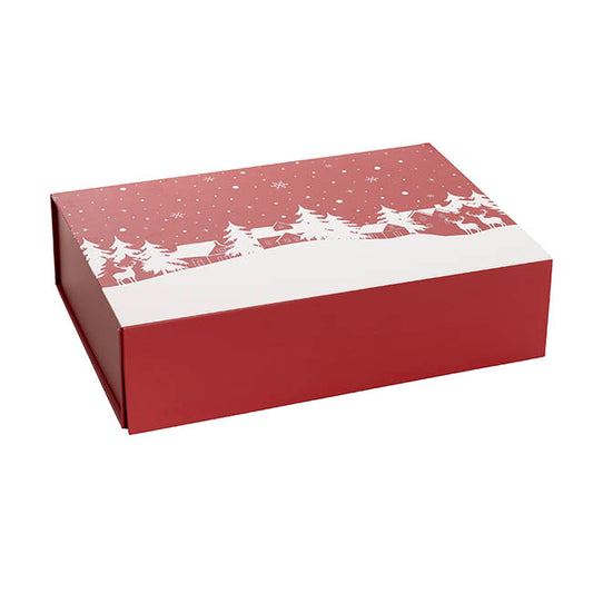 Hamper Gift Box Magnetic Large Xmas Scene Red (38x26x9.5cmH)