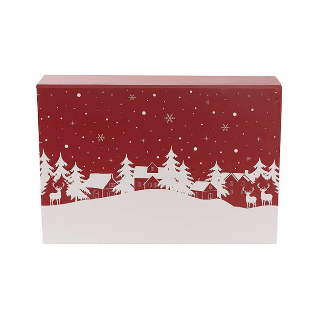 Hamper Gift Box Magnetic Large Xmas Scene Red (38x26x9.5cmH)