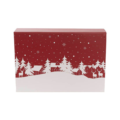 Hamper Gift Box Magnetic Large Xmas Scene Red (38x26x9.5cmH)