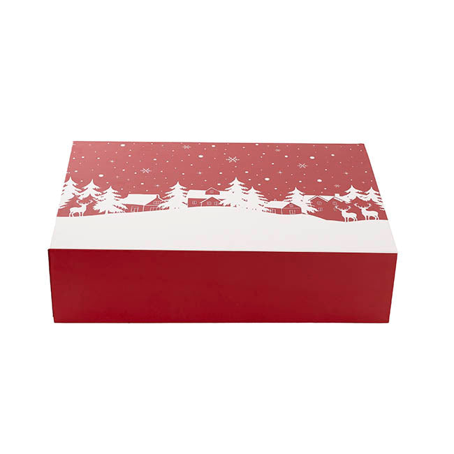 Hamper Gift Box Magnetic Large Xmas Scene Red (38x26x9.5cmH)