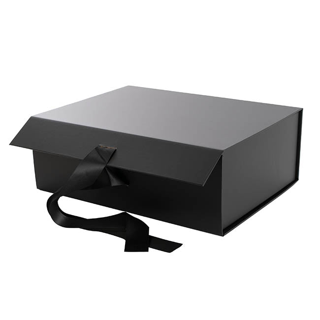 Signature Hamper Gift Box Ribbon Medium Black (34x26x12cmH)