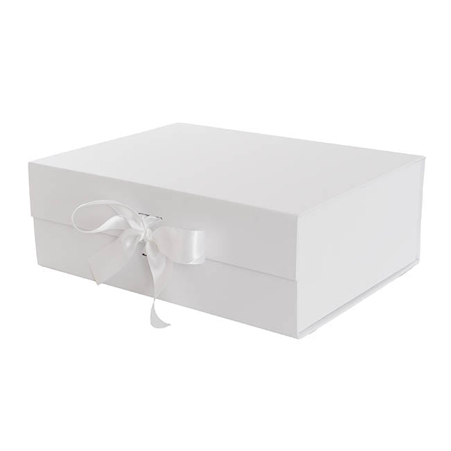 Signature Hamper Gift Box Ribbon Medium White (34x26x12cmH)