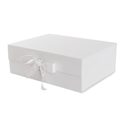 Signature Hamper Gift Box Ribbon Medium White (34x26x12cmH)