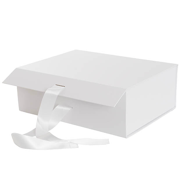 Signature Hamper Gift Box Ribbon Medium White (34x26x12cmH)