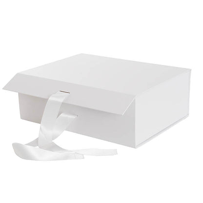 Signature Hamper Gift Box Ribbon Medium White (34x26x12cmH)