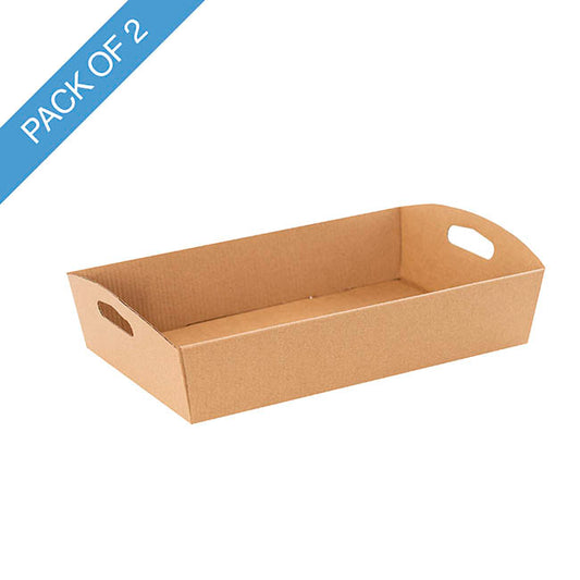 Hamper Tray Flat Pack Medium Kraft Brown Pack 2 (34x22x7cmH)