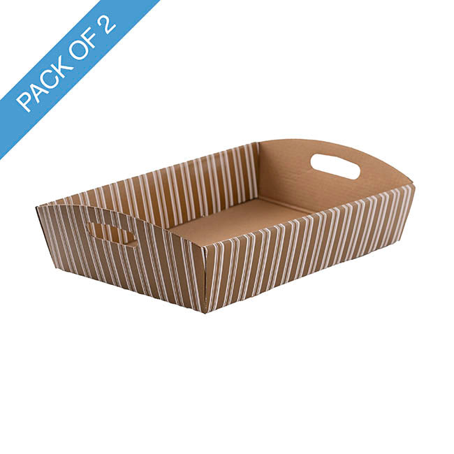 Hamper Tray Flat Pack Medium Stripes Gold Pk2 (34x22x7cmH)