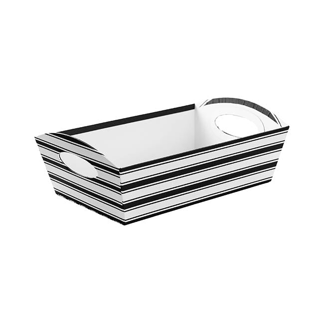 Hamper Tray Rigid Stripes Large Black White (33x23x12cmH)