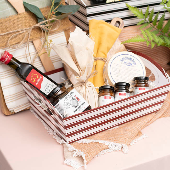 Hamper Tray Rigid Stripes Large Red White (33x23x12cmH)