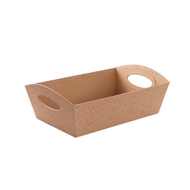 Hamper Tray Rigid Art Deco Lattice Large Kraft (33x23x12cmH)