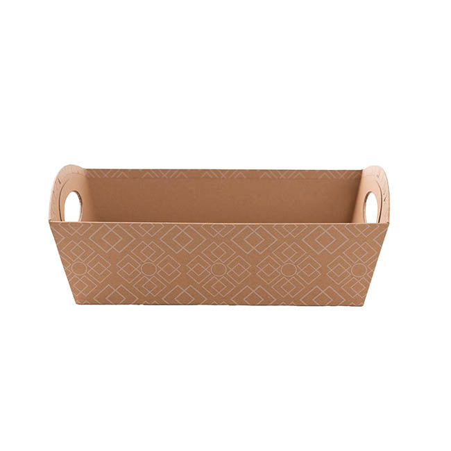 Hamper Tray Rigid Art Deco Lattice Large Kraft (33x23x12cmH)
