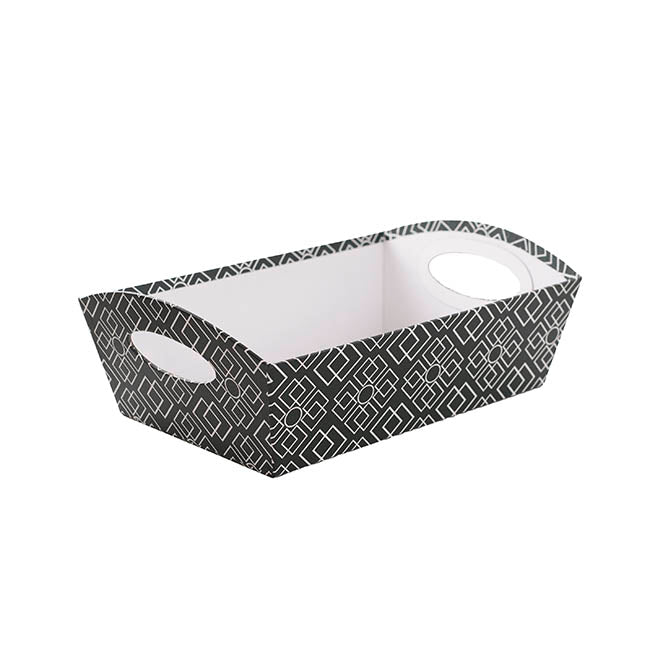 Hamper Tray Rigid Art Deco Lattice Lge Charcoal(33x23x12cmH)