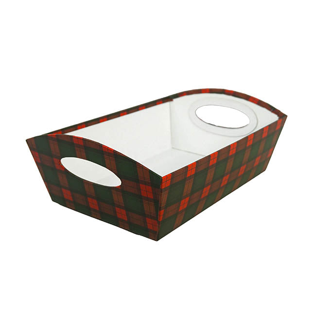 Hamper Tray Rigid Tartan Large Red & Green (33x23x12cmH)