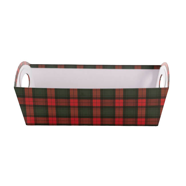Hamper Tray Rigid Tartan Large Red & Green (33x23x12cmH)