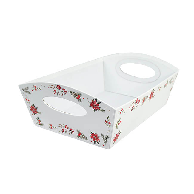 Hamper Tray Rigid Poinsettia Large White (33x23x12cmH)