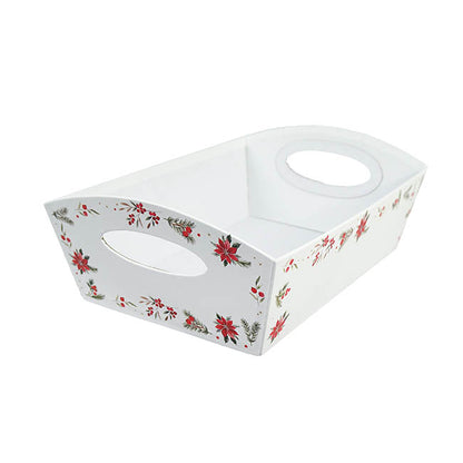 Hamper Tray Rigid Poinsettia Large White (33x23x12cmH)