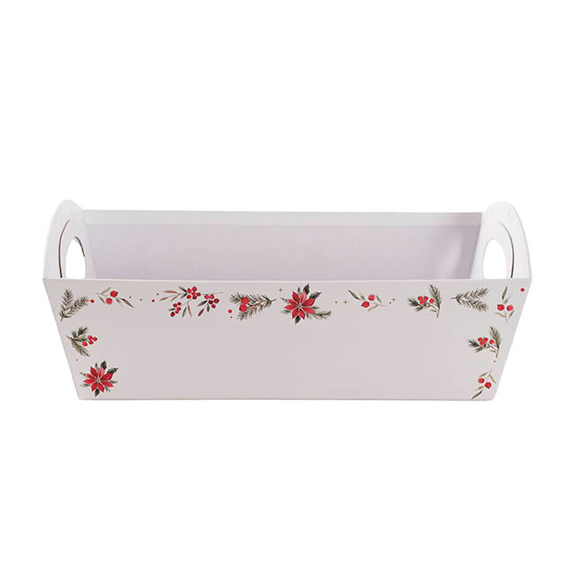 Hamper Tray Rigid Poinsettia Large White (33x23x12cmH)