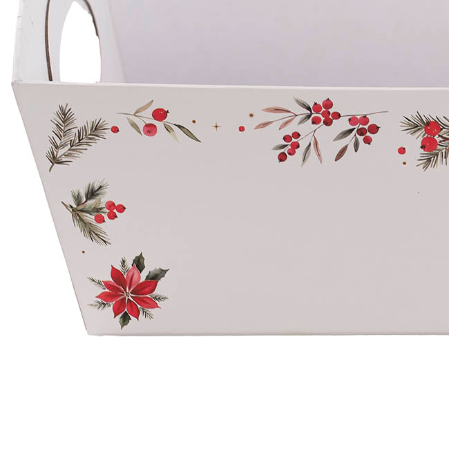 Hamper Tray Rigid Poinsettia Large White (33x23x12cmH)