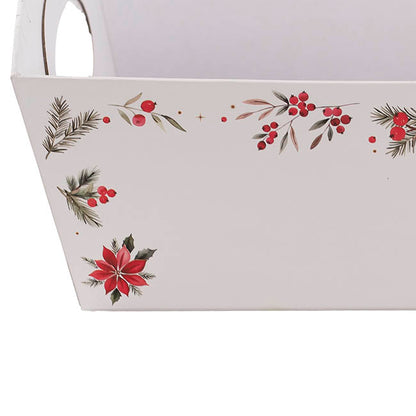 Hamper Tray Rigid Poinsettia Large White (33x23x12cmH)
