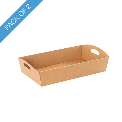 Hamper Tray Flat Pack Small Kraft Brown Pack 2 (30x19x6cmH)