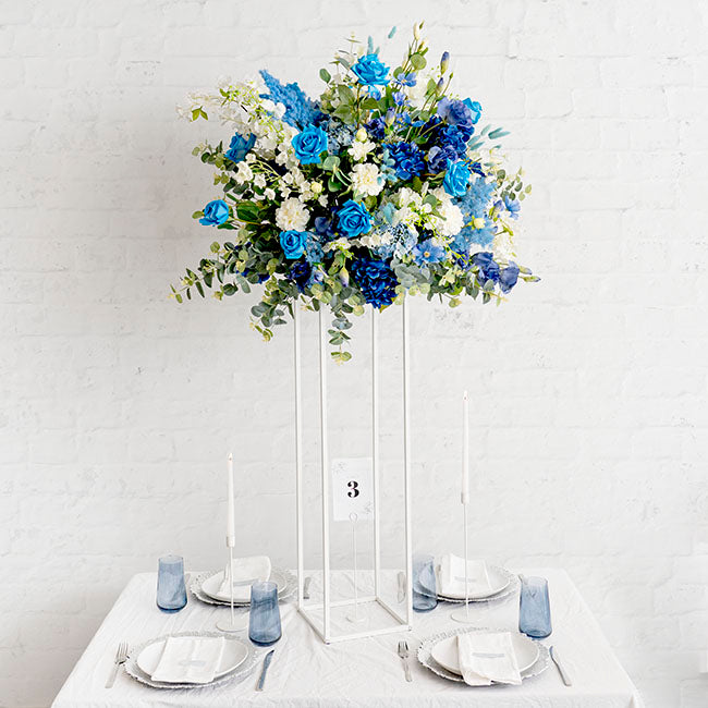 Lush Blue & White Centrepiece Stand Arrangement