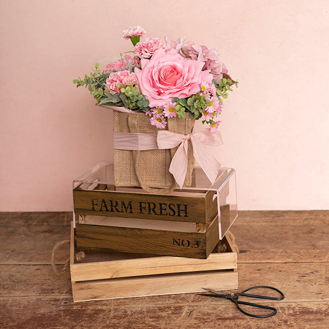 Country-Style Pink Roses in Natural Jute – Koch & Co Pty Ltd