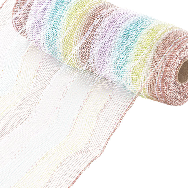 Plastic Mesh Narrow Roll Pastel Stripes (25cmx10m)