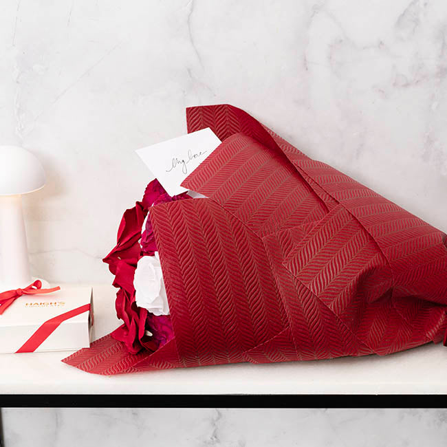 Nonwoven Embossed Wrap Sheets Willow Dark Red Pk50 (50x70cm)