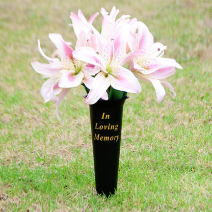Cemetery Memorial Spike Vase "Loving Memory" BLK (10Dx33cmH)