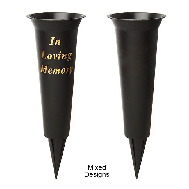 Cemetery Memorial Spike Vase "Loving Memory" BLK (10Dx33cmH)