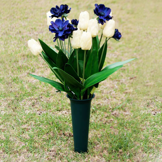 Cemetery Memorial Flower Vase with Spike Green (10Dx33cmH)