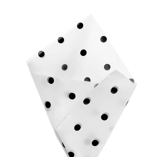 Tissue Paper Inspo Black Spots Pk100 17gsm White (50x75cm)