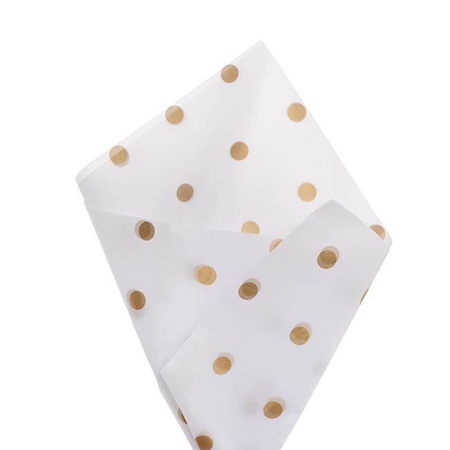 Tissue Paper Inspo Gold Spots Pk100 17gsm White (50x75cm)