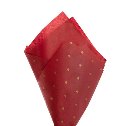 Tissue Paper Inspo Gold Hearts 17gsm Pk100 Red (50x75cm)