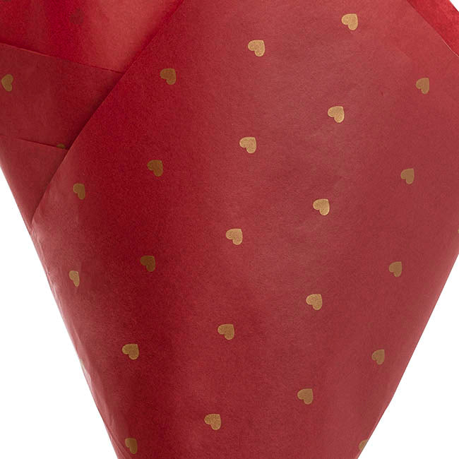 Tissue Paper Inspo Gold Hearts 17gsm Pk100 Red (50x75cm)