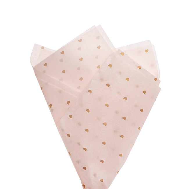 Tissue Paper Inspo Gold Hearts 17gsm Pk100 Pink (50x75cm)