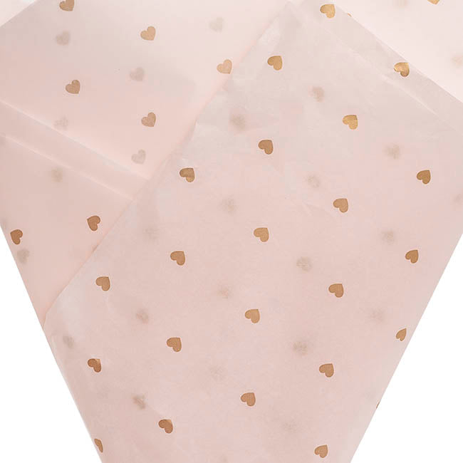 Tissue Paper Inspo Gold Hearts 17gsm Pk100 Pink (50x75cm)