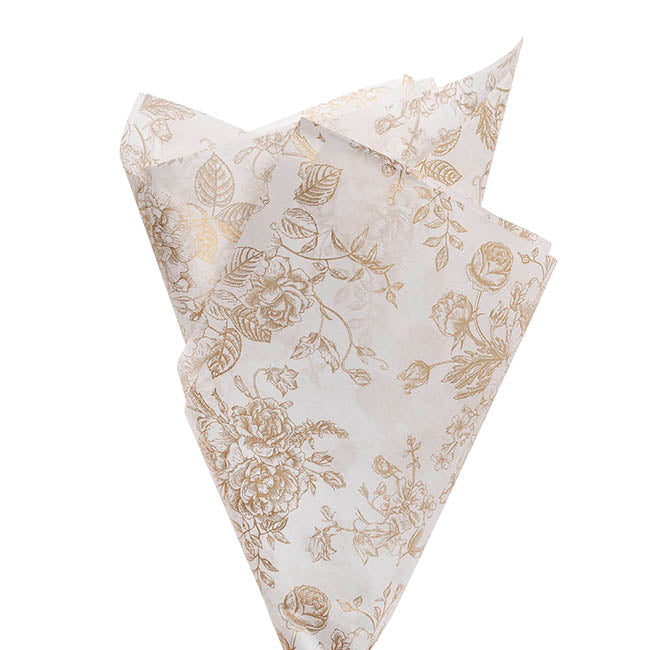 Tissue Paper Inspo Florals Pk100 21gsm Gold White(50x75cm)