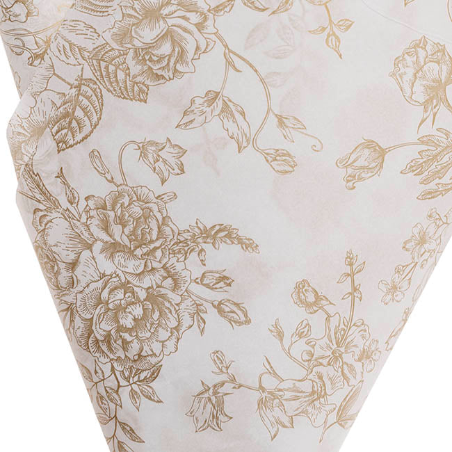 Tissue Paper Inspo Florals Pk100 21gsm Gold White(50x75cm)