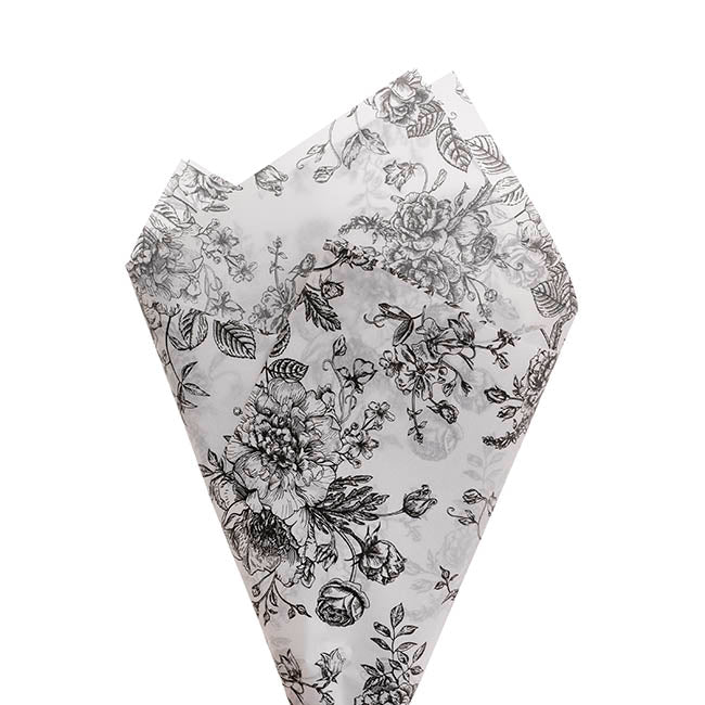 Tissue Paper Inspo Florals Pk100 21gsm Black White(50x75cm)