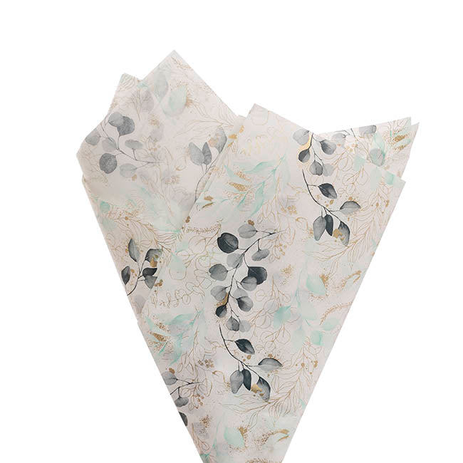 Tissue Paper Luxe Leaves Pk100 28gsm White (50x75cm)