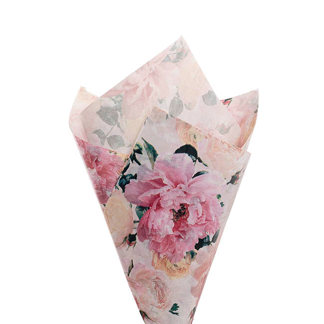 Tissue Paper Luxe Floral Pk100 28gsm Pink White (50x75cm)