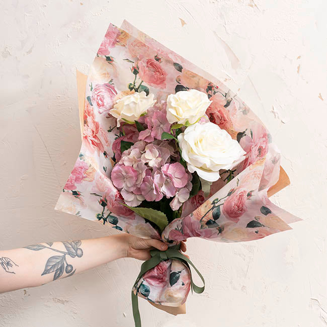 Tissue Paper Luxe Floral Pk100 28gsm Pink White (50x75cm)