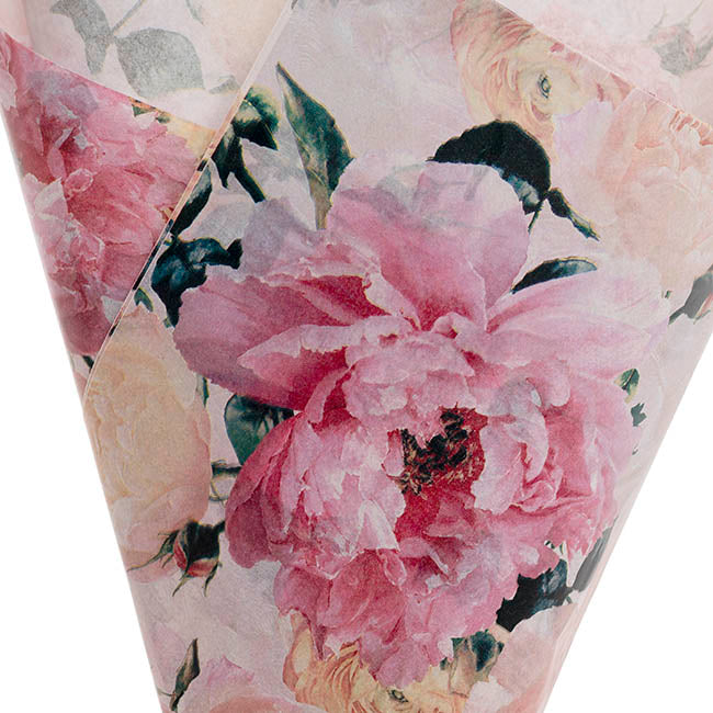 Tissue Paper Luxe Floral Pk100 28gsm Pink White (50x75cm)