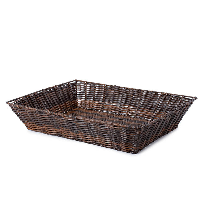 Artificial Wicker Tray Rectangle XL Dark Brown (50x37x10cmH)