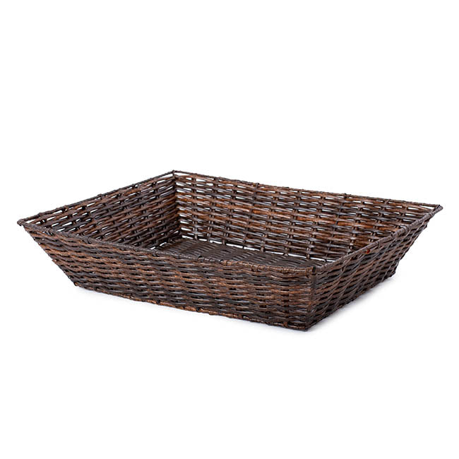 Artificial Wicker Tray Rectangle L Dark Brown (43x34x10cmH)